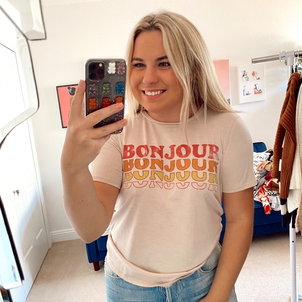 Bonjour graphic tee pink peach retro